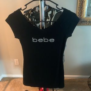 BEBE off the shoulder Crystal T-shirt